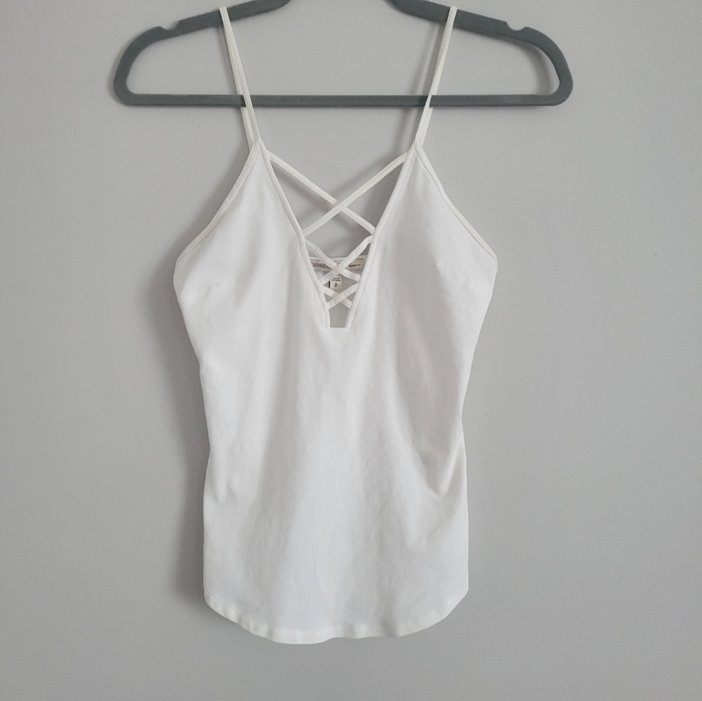 Express One Eleven V-neck Strappy Cami Tank in White